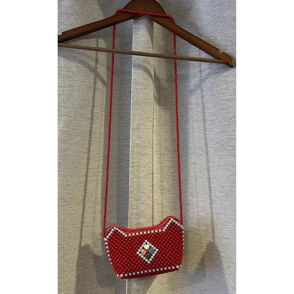 Beaded Crossbody Purse With Heart Beads Red Valentines Day